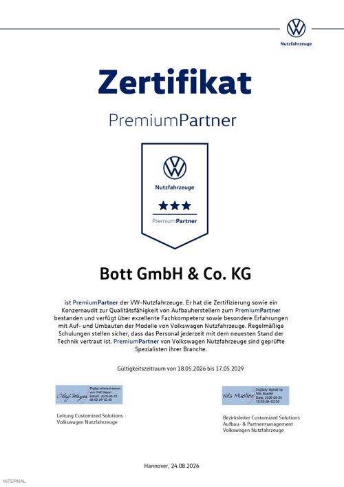 VW Premiumpartner Zertifikat Bott Gmbh Co. KG Unterzeichnet Page 0001